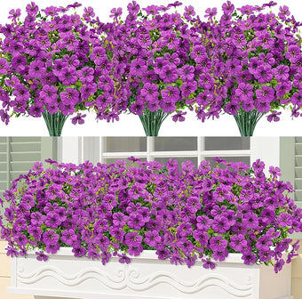 Bassion Artificial Flowers for Outdoors, 24 Bundles UV Resistant Fake Flowers Realistic Silk Faux Plants for Outdoor Planter Window Box Porch Patio Garden Home Outside Decorations