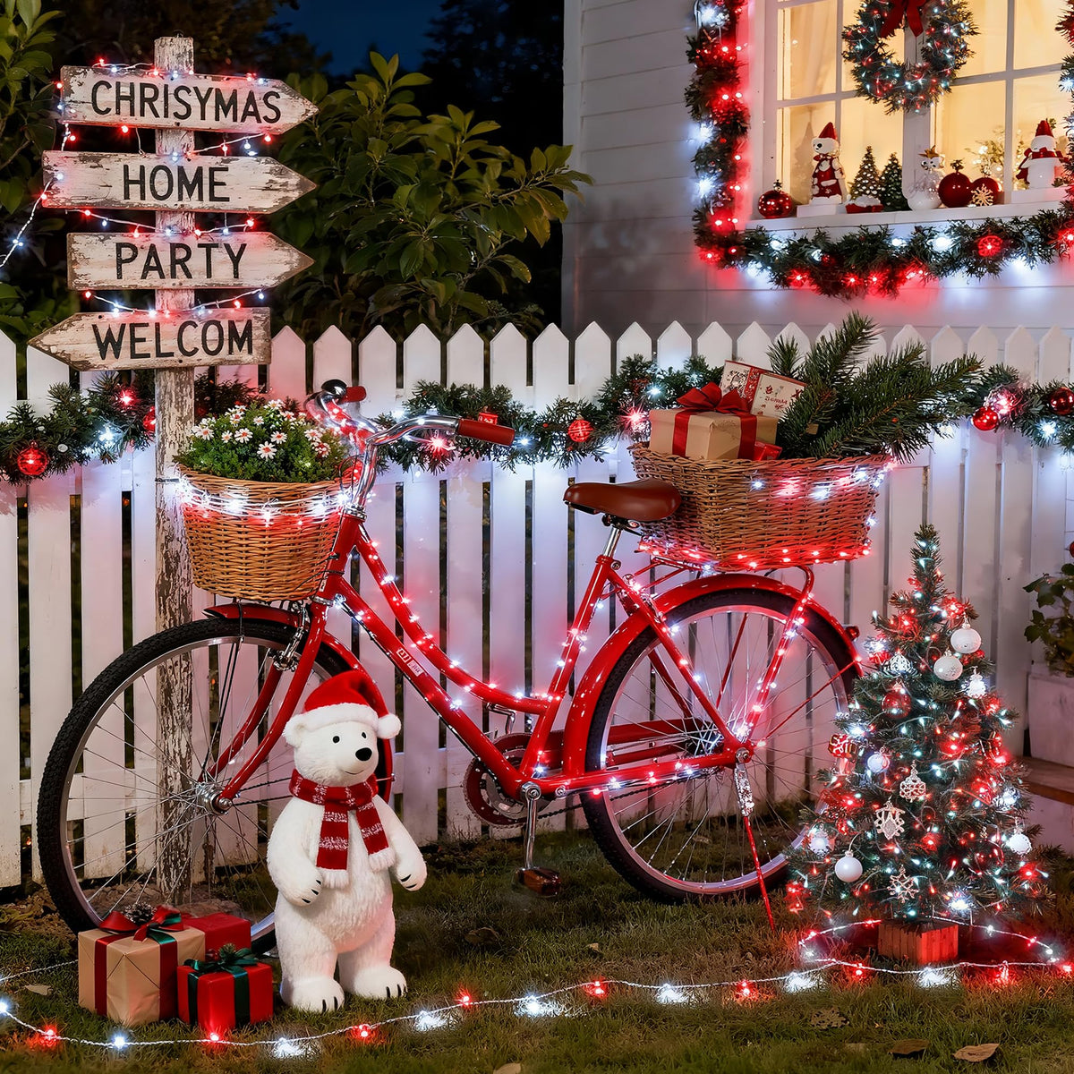 JMEXSUSS 600 LED Red and White Christmas Tree Lights with Remote