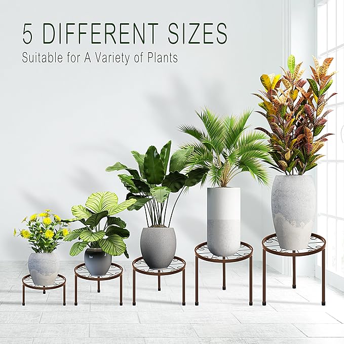 CADANI 5-Pack Metal Plant Stands for Outdoor Indoor, Anti-Rust Iron Flower Pot Stand, Heavy Duty Plant Pot Shelf for Multiple Plant, Decoration Racks for Home, Patio & Garden