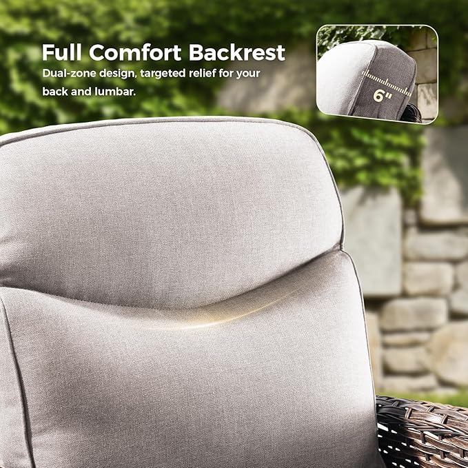 Luxury Outdoor Swivel Rocker Patio Chairs with 6-Inch Thick Cushions, High Back Swivel Glider Patio Chairs, 3PCS Wicker Outdoor Furniture Set for Porch, Patio, Yard, Deck, Poolside, Brown/Beige