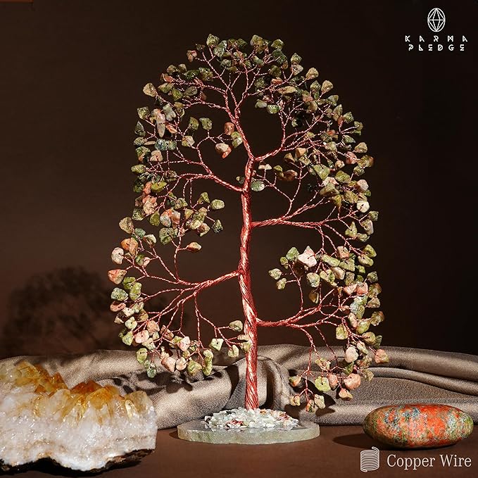 Crystal Trees for Home and Office Decoration, Unakite Chakra Healing Crystals Feng Shui Handmade Trees for Positive Energy, Money, Good Luck, Christmas Decor, Birthday Gifts for Women, Mom