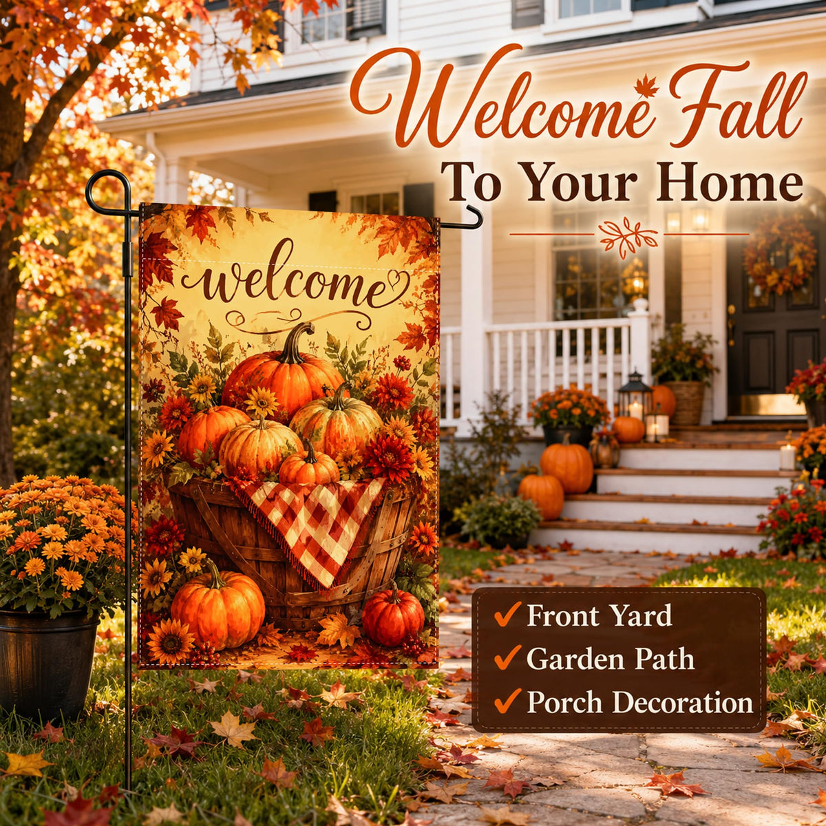 Fall Decor - Fall Welcome Thanksgiving Pumpkin Garden Flag
