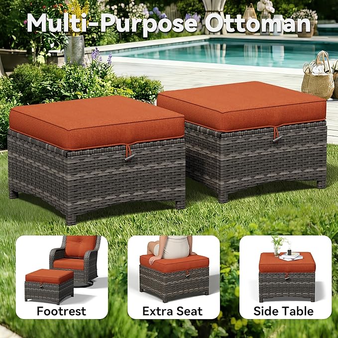 6 Piece Outdoor Wicker Patio Furniture Set, Outdoor Swivel Rocker Patio Chairs Set with Thickened Olefin Cushions, High Back and Deep Seating, Hand-Woven PE Rattan for Porch, Deck