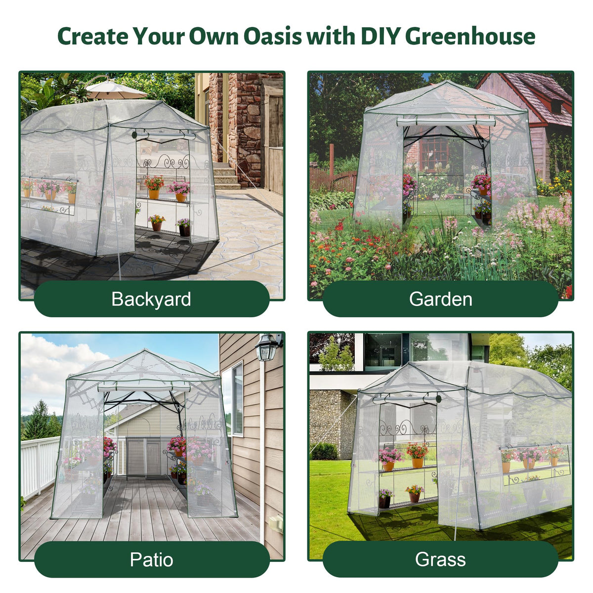 8.5 x 7 ft Pop-up Greenhouse, Walk-in Green House for Indoor Outdoor