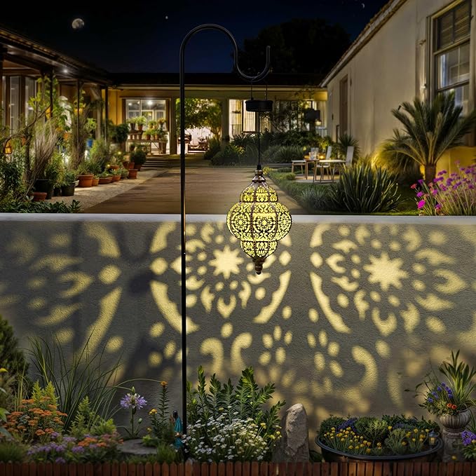 Hanging Solar Lights Outdoor Garden Decor Solar Lantern Waterproof Plastic Moroccan Outdoor Decorations for Patio Pathway Yard Backyard Garden Decorative (2 Pack, Bronze)