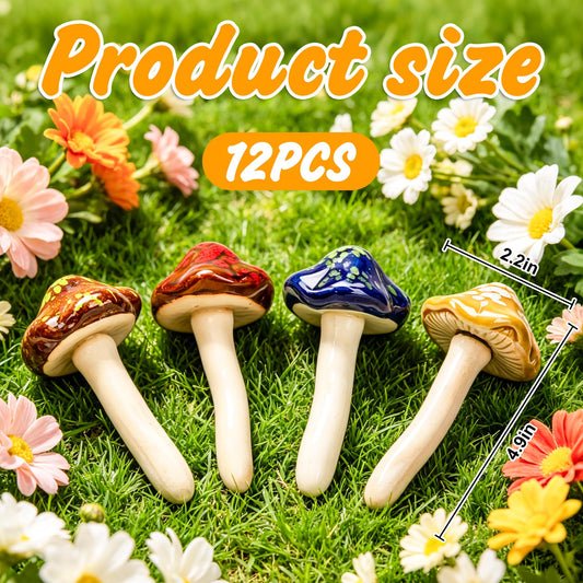 AKAZA 12 Pcs Ceramic Mushroom Figurines Lawn Ornament Fairy Garden Decor