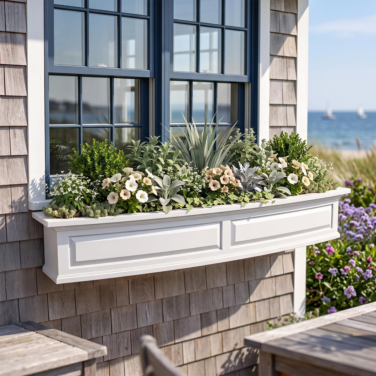 Mayne Newhaven 60in Self-Watering Rectangular Window Box Planter, White