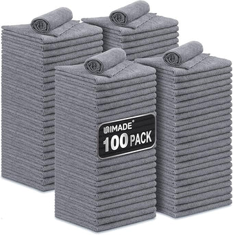 Microfiber Cleaning Cloth, 100 Pack Microfiber Towels for Cars Commercial Grade Work Rags Bulk Detailing Cloth for Automotive Bar Mechanic Restaurant Garage Housekeeping, 11.5"x 11.5", Grey