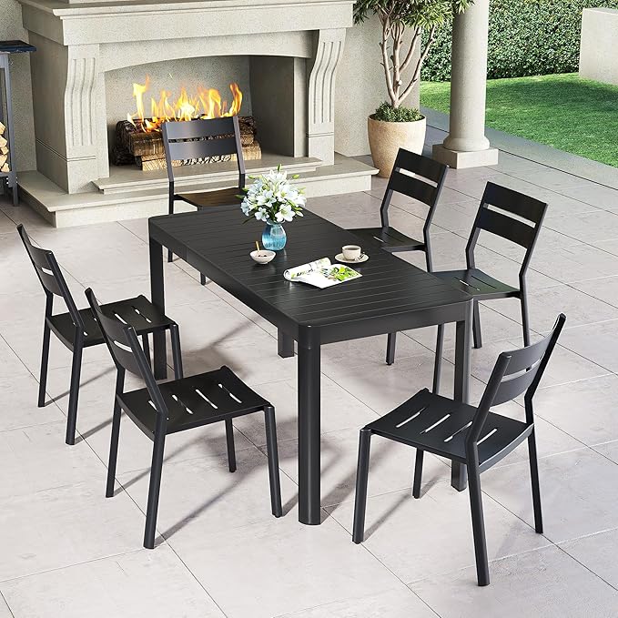 Pellebant Aluminum Patio Dining Chairs Set of 4, Stackable Black Outdoor Dining Chair with Armless, All Weather for Patio, Lawn, Garden