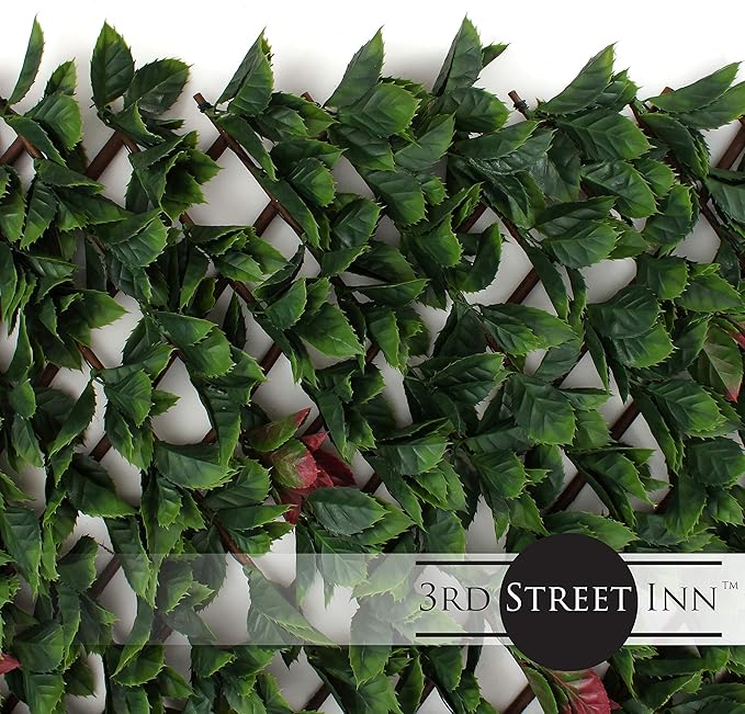 3rd Street Inn™ Leaf Trellis - Bamboo Greenery Panel - Boxwood and Ivy Privacy Fence Substitute - DIY Flexible Fencing (1, Red Tipped Photinia)