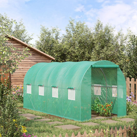 Outsunny 15' x 7' x 6.5' Walk-in Tunnel Hoop Greenhouse PE Cover Green