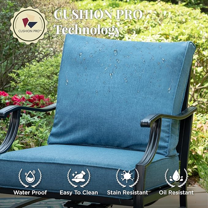 Patio Chairs Set of 2, High Back Outdoor Patio Metal Chairs with 5.75" Thick Cushions for Bistro Balcony Porch Deck and Yard, Navy Blue