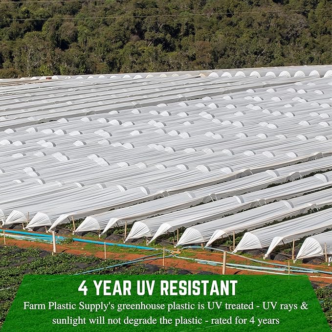 Farm Plastic Supply - White Greenhouse Plastic Sheeting - 6 mil - (25' x 8') - 4 Year UV Resistant Poly Greenhouse Film, 55% Light Transmission Hoop House Cover for Gardening, Agriculture