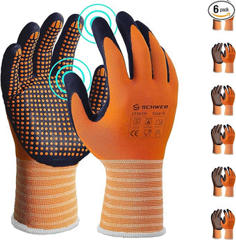 Schwer 6 Pairs LT5619 Work Gloves Micro-Foam Nitrile Coated, Level 4 Abrasion Resistant Nylon Working Gloves with Micro Dot Grip for Men Women, Touchscreen, for Automotive Electronic Assembly, Small