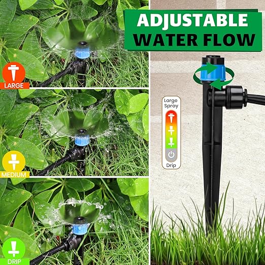 Bonviee 20-Pack Drip Irrigation Emitters, 1/4" Push-to-Connect Irrigation Stakes – Adjustable 360° Water Saving Garden Sprinklers for Potted Plants, Lawn, Vegetable Beds