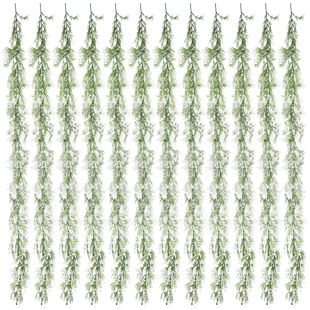 Lyrow 12 Piece Artificial Baby Breath Flower Vines 5.9ft Faux Hanging Gypsophila Greenery Garland Vines Fake Bulk Baby Breath Garland for Wedding Party Table Home Backdrop Wall Decor (White)