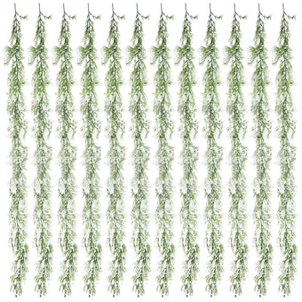 Lyrow 12 Piece Artificial Baby Breath Flower Vines 5.9ft Faux Hanging Gypsophila Greenery Garland Vines Fake Bulk Baby Breath Garland for Wedding Party Table Home Backdrop Wall Decor (White)