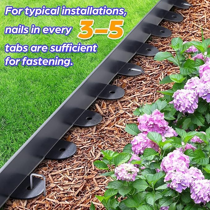 Landscape Edging, 1.5" x 100' Plastic Garden Edging with 120 Pcs Metal Spikes, Flexible Garden Border for Lawn, Landscaping, Flower Beds