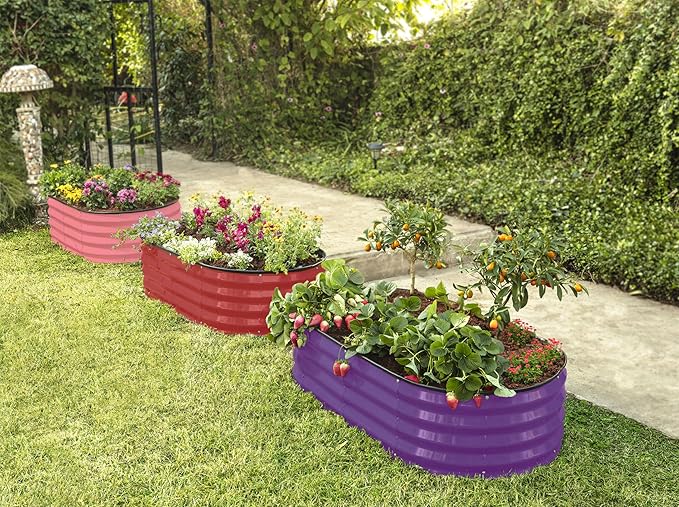 Plant & Plot Galvanized Raised Garden Beds Outdoor // 4×2×1 ft (2-Pack) Planter Raised Beds for Gardening, Vegetables, Flowers // Large Metal Garden Box (Red) // Patented Tool-Free Design