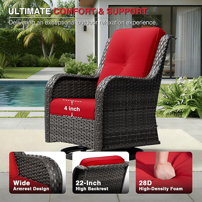 Joyside Swivel Patio Chairs Set of 2, Wicker Patio Furniture with High Back, Deep Seating, Wide Armrest, Thickened Cushions, Outdoor Rattan Furniture for Deck, Porch Use