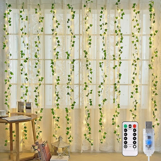 JMEXSUSS Vines Lights for Bedroom, 200 LED Vines Fairy Lights, Artificial Ivy Leaf Light for Wall Curtain Wedding Party Christmas Indoor Decor, 6.5ft x 6.5ft with Remote