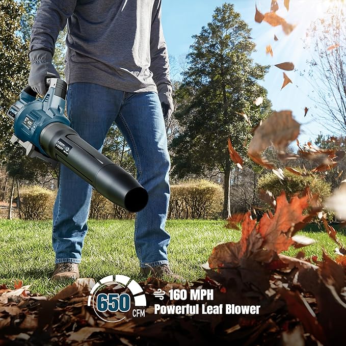 GEVEELIFE Leaf Blower Cordless, 650CFM & 3 Speed Levels, Electric Cordless Leaf Blower with 2 * 5.0Ah Battery Powered, Blowers for Lawn Care, Yard, Blowing Leaves, Dust, Snow