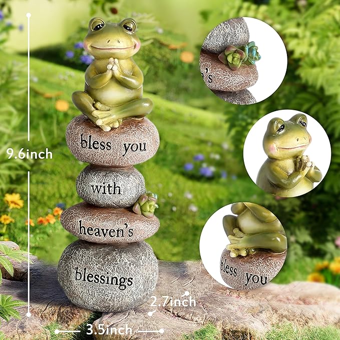 Xintim Garden Yoga Frog Statue Decor Meditation Zen Yoga Frog Figurines for Home and Garden Decoration, Gifts for Women Patio Yard Lawn Outdoor Sculptures, Bless You