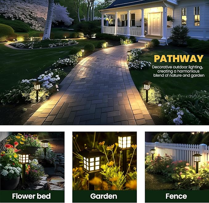 GIGALUMI Solar Outdoor Lights，8 Pack LED Solar Lights Outdoor Waterproof, Solar Walkway Lights Maintain 10 Hours of Lighting for Your Garden, Landscape, Path, Yard, Patio, Driveway