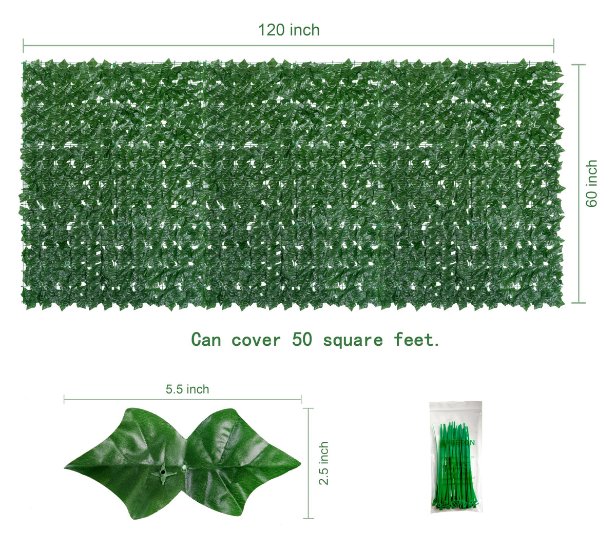 Balcony Privacy Screen, 60"x 120" Artificial Ivy Privacy Fence Panel