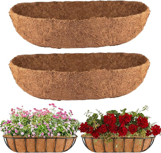 2Pcs Trough Coco Liner 30" Coco Coir Liners for Planters, Liners for Window Boxes Liners, Wall Basket Planters, Railing Hanging Baskets, Garden Planter Baskets