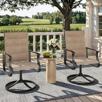 Patio Swivel Chairs Set of 2, Outdoor Dining Chairs with High Back, 360° Swivel Rocker Chair in All-Weather Padded Textilene & Metal Frame for Garden, Porch, Backyard, Balcony(Padded Brown)