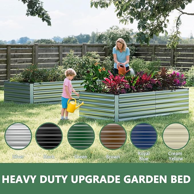 FOOWIN 2pcs 8x4x3ft Galvanized Raised Garden Bed, Planter Raised Garden Boxes Outdoor, Large Metal Raised Beds for Gardening, Garden Bed for Vegetables, Flowers, Herb, Silver