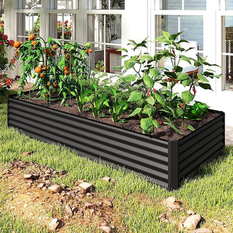 Domi 8×4×1.5 ft Galvanized Raised Garden Bed, Outdoor Planter Garden Boxes Large Metal Planter Box for Gardening Vegetables Fruits Flowers, Grey