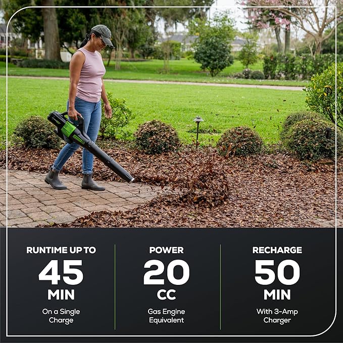 Greenworks 60V 450 CFM Cordless Leaf Blower, 2.0 Ah Battery and Rapid Charger