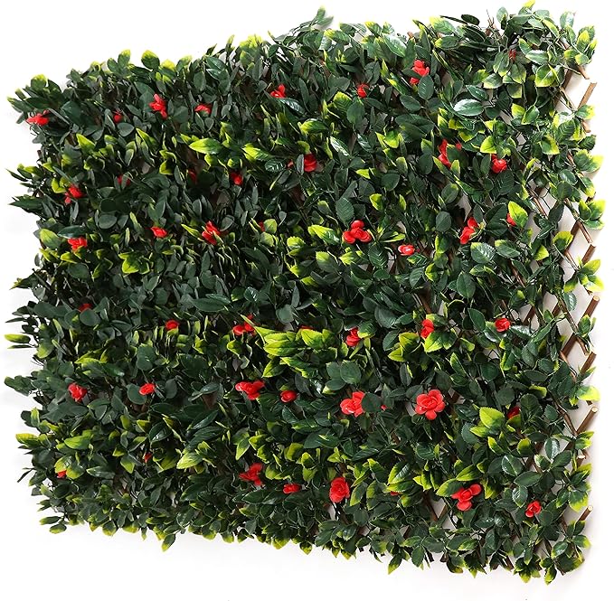 3rd Street Inn™ Leaf Trellis - Bamboo Greenery Panel - Boxwood and Ivy Privacy Fence Substitute - DIY Flexible Fencing (1, Red Rose Rattan)