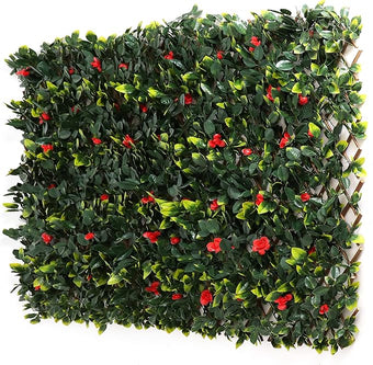 3rd Street Inn™ Leaf Trellis - Bamboo Greenery Panel - Boxwood and Ivy Privacy Fence Substitute - DIY Flexible Fencing (4, Red Rose Rattan)
