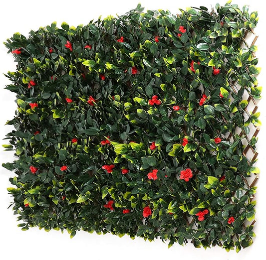 3rd Street Inn™ Leaf Trellis - Bamboo Greenery Panel - Boxwood and Ivy Privacy Fence Substitute - DIY Flexible Fencing (4, Red Rose Rattan)