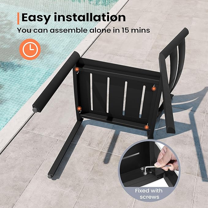 Pellebant Aluminum Stackable Patio Dining Chairs Set of 2, Black Outdoor Dining Chair with Armless, All Weather for Patio, Lawn, Garden