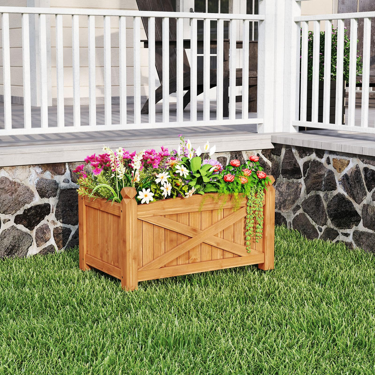 HAPPYGRILL 25”x 16”x 15” Wooden Raised Garden Bed with Drainage Holes