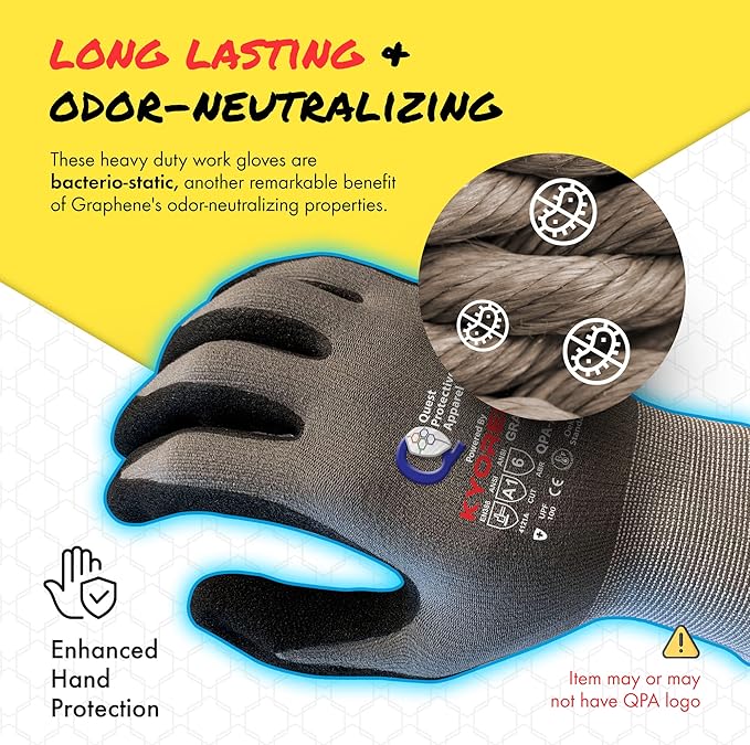Quest Protective Apparel Cut Resistant Work Gloves (ANSI A1) – Lightweight Graphene Gloves for Gardening,DIY,Mechanical & General Handling – Breathable Grip Gloves for Men & Women – Medium, Pack of 12