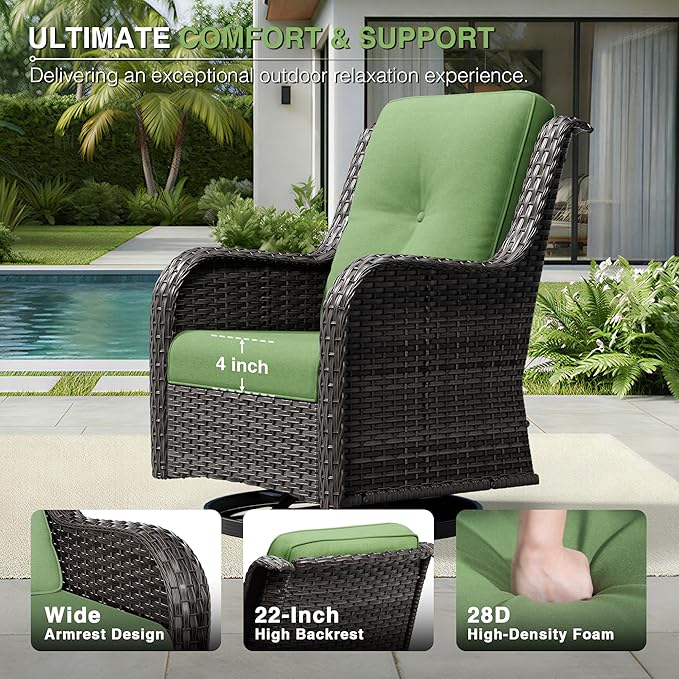 Joyside 6 Piece Wicker Patio Furniture Set, Outdoor Swivel Rocker Patio Chairs with High Back, Deep Seating, Wide Armrest, Thickened Cushions, Outdoor Furniture for Deck, Porch Use