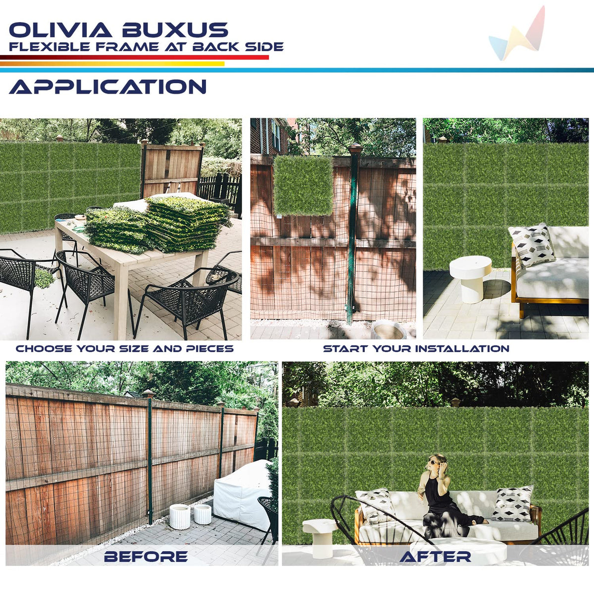Windscreen4less 2 PCS 20"x20" Artificial Boxwood Panels Faux Plant Grass Green Wall Panel Decoration for Outdoor Indoor Garden Backyard (Olivia Buxus)