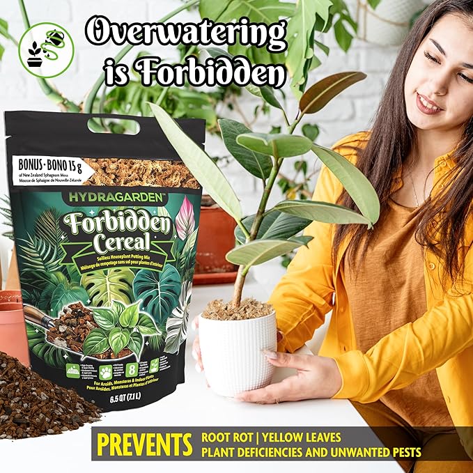 Forbidden Cereal Soilless Houseplant Potting Mix - Chunky Soil for Aroid Tropical Plants & Flowers - 8 Ingredients, No More Overwatering, Versatile Moisture Retention, Peat Free & Organic - 6.5QT Bag