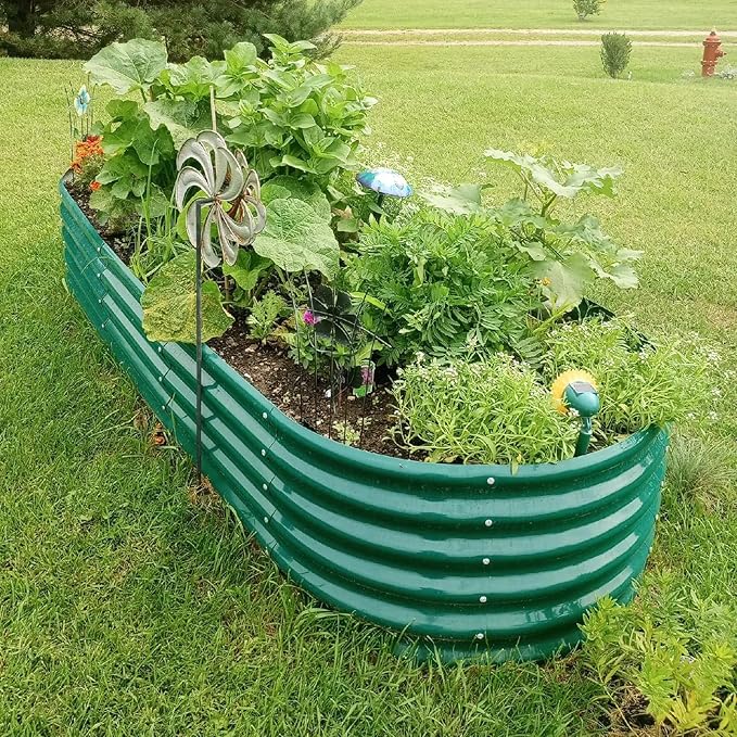 1 Pack 8x3x1.5FT Galvanized Raised Garden Bed Kit Oval Metal Ground Planter Box Outdoor Bottomless Planter Raised Beds for Vegetables Flowers Herbs Fruits, Green
