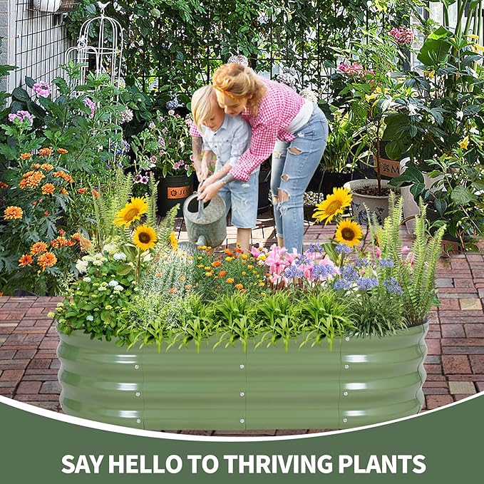 1MORE Galvanized Raised Garden Bed- Planter Garden Boxes Outdoor, Raised Beds for Gardening, 4x2x1ft Metal Garden Bed Kit for Vegetables Flower, Planter Raised Beds with Tools.Green-2pack