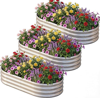 AHEONLAR 3 Pack 6×3×1ft Galvanized Raised Garden Beds, Oval Metal Garden Bed Planter Boxes Outdoor, Durable Raised Garden Beds Outdoor for Vegetables, Flowers, Silver