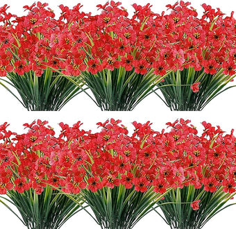 JEMONG 20 Bundles Artificial Flowers Outdoor UV Resistant Fake Flowers No Fade Faux Plastic Plants Garden Porch Window Box Decorating (Deep Red)…