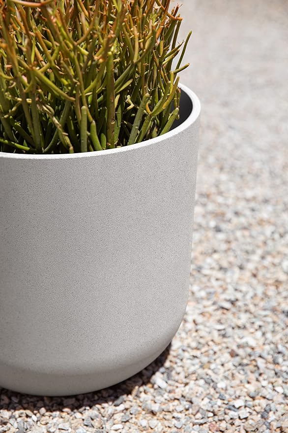 Veradek Mason Series Lima Planter - Round Planter for Indoor or Outdoor Porch/Garden | Made from Plastic-Stone Composite with Drainage Holes | Modern Décor for Succulents, Flowers, Small Plants