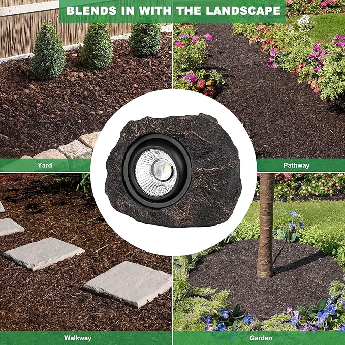 Solar Garden Rock Lights Outdoor - IP65 LED Waterproof Solar Spotlight, Solar Powered Landscape Path Decorative Garden Stone Lights for Pathway, Walkway, Yard, Patio (2 Pack)