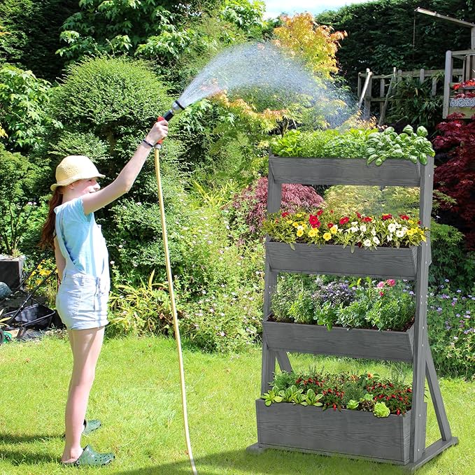 Wooden Vertical Raised Garden Bed, 4 Tier Garden Planters Raised Beds Freestanding Plant Stand Flower Rack Wooden Planter Box for Plants Herbs Flowers Vegetables Outdoor Indoor Gardening